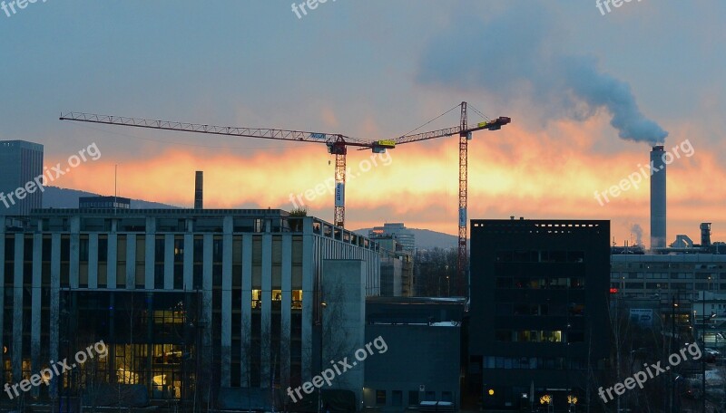 Industry Zurich Industrial Area Morning Sun Crane