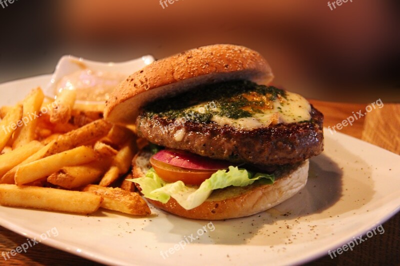 Beef Burger Fries Yummy Delicious