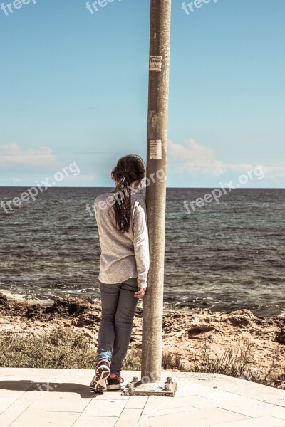 Girl Thoughtful Sensitive Sea Childhood