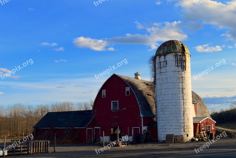 Farm Silo Sky Agriculture Rural