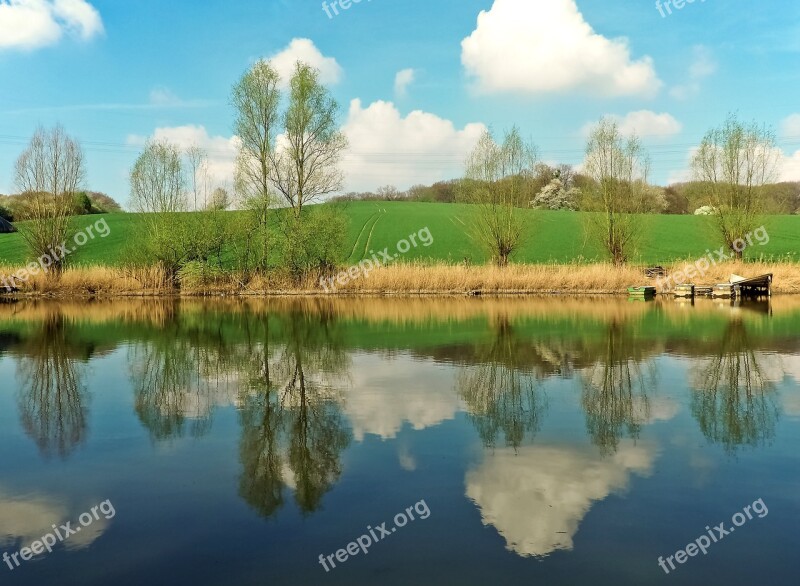 Landscape Meadowlands Trees Bare Branches Blue