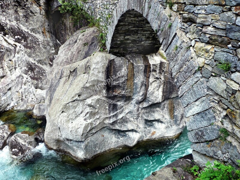 Stone Bridge Roman Bridge Rock White Water The Bavona Valley