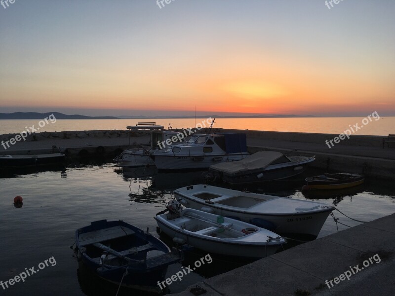 Sunset Croatia Port Sea Abendstimmung