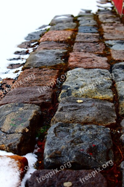 Paving Stones Winter Road Free Photos