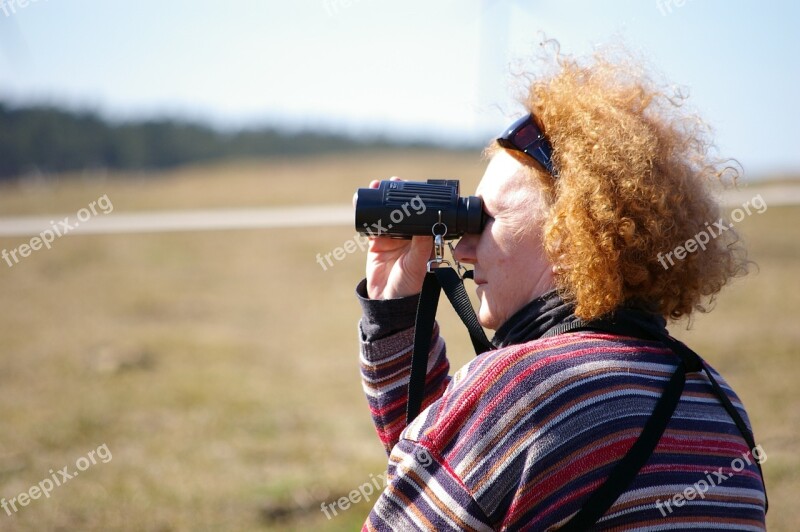 Woman Redhead Binoculars Hair Older