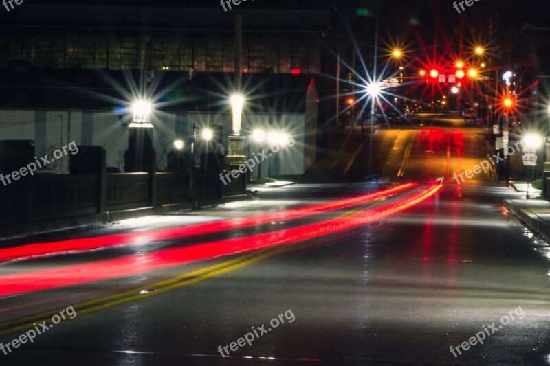 Light Streak Bridge Night Light Road