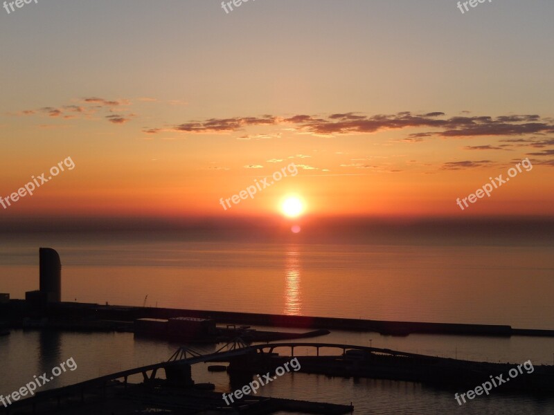 Dawn Barcelona Sea Output Sun Free Photos