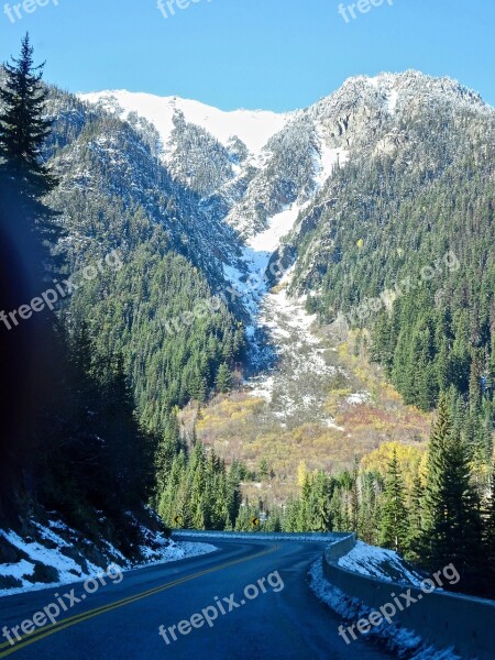 Highway Mountains Snow Wilderness Travel