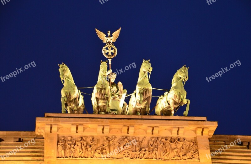 Quadriga Brandenburg Gate Berlin Night Photograph Germany