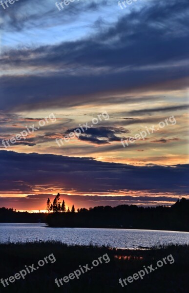 Sunset Nature Landscape Lying Colors