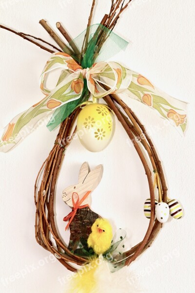 Easter Wall Decoration Willow Bow Easter Bunny Chicks