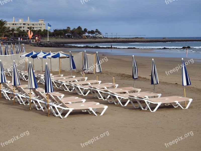 Beach Sun Loungers Parasols Vacations Deck Chair