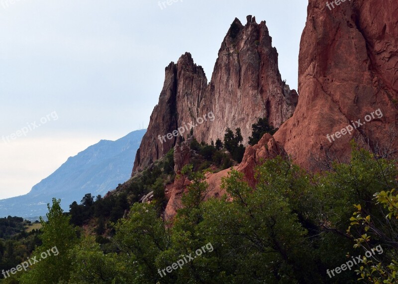 Garden Of The Gods Mountains Trees Red Rocks Sandstone