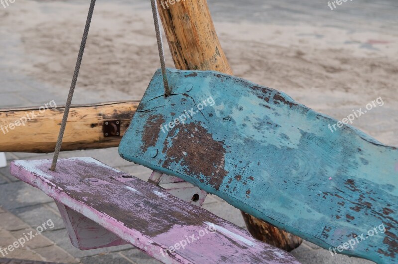 Beach Pink Blue Bench Swing