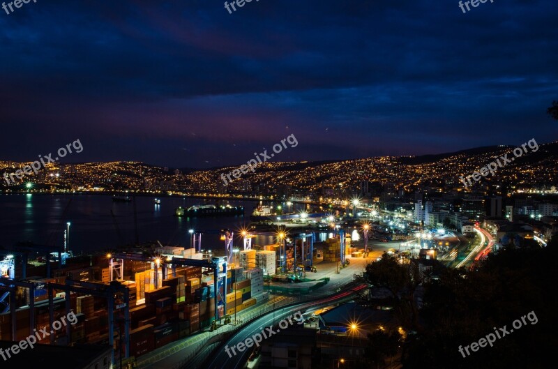 Night City Valparaiso Urban Landscape Lights