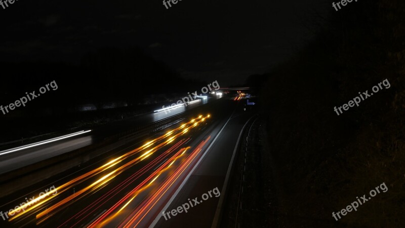 Highway Night Shining Long Exposure Traffic