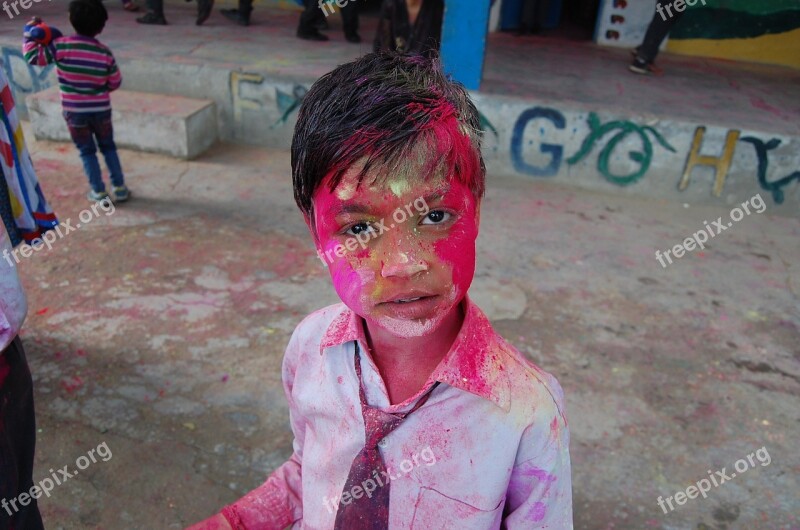 India Holi Color Child Face Beautiful Girl