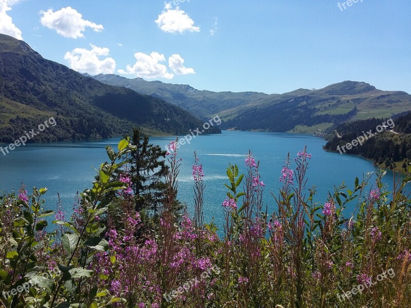 Landscape Lake Mountain Dam Of Roselend Savoie