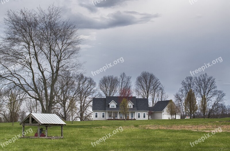 Landscape Country Rural Mansion Sky