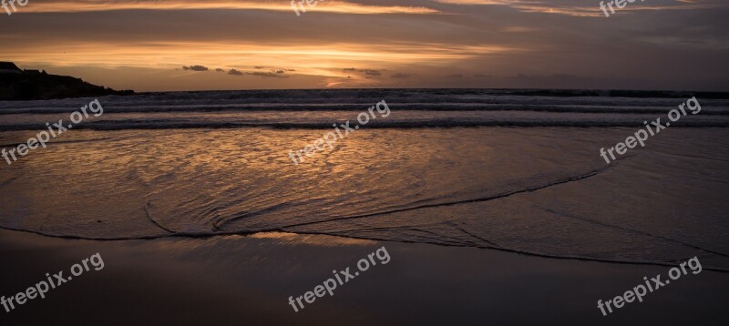 Sunset Sun Orange Sea Beach