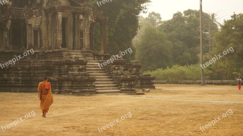 Cambodia Monk Orange Temple Asia