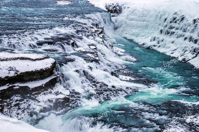 Gulfoss Waterfall Icelandic Iceland Landscape