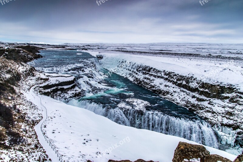 Gulfoss Waterfall Icelandic Iceland Landscape