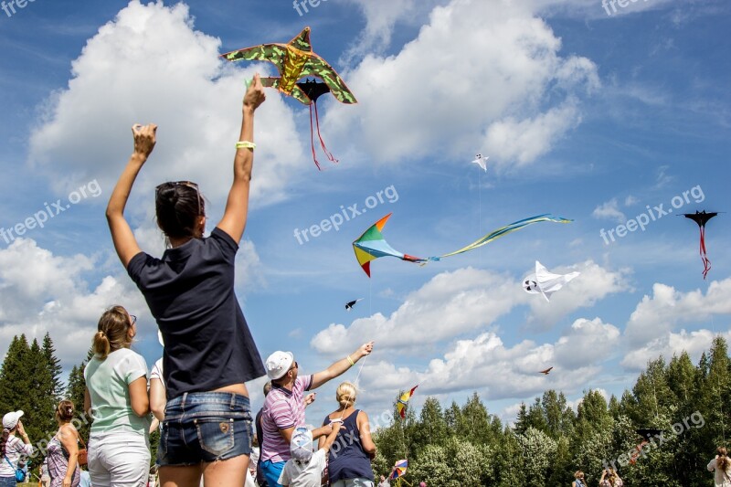 Kites Sky Clouds Summer Clear