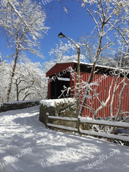 Snow Covered Bridge Bridge Outdoor Scenic