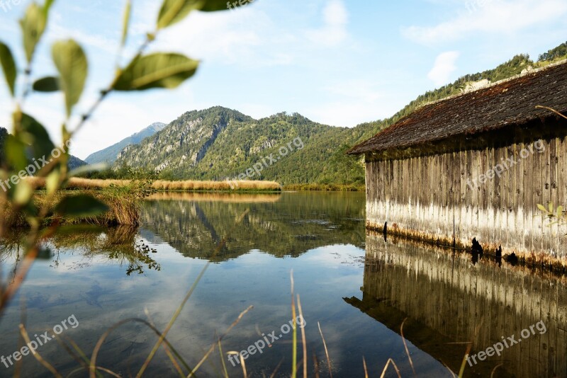 Lake Mountain Boathouse Water Landscape