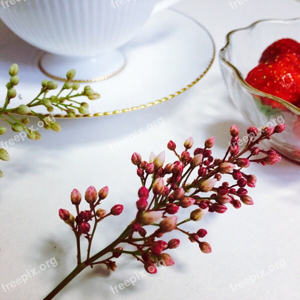 Tea Flowers Strawberry White Table