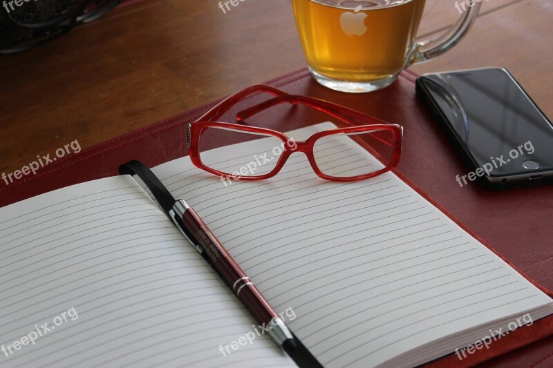 Notebook Glasses Red Glasses Business Table