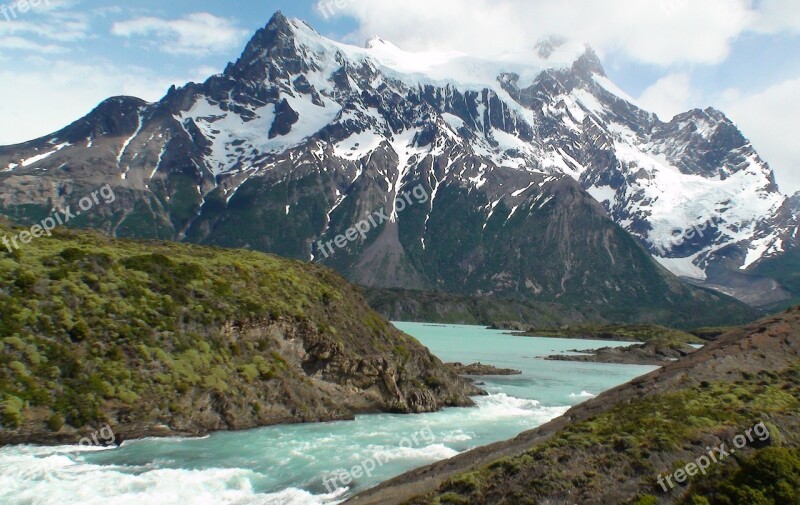 Salto Grande Rio Paine Argentina Waterfall Mountain Nature