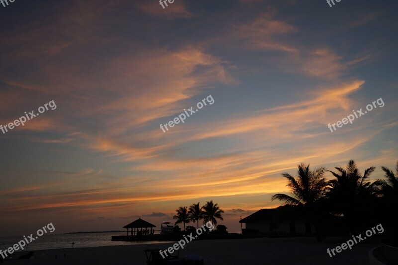 Sky Maldives The Night Sky Sunset Beach