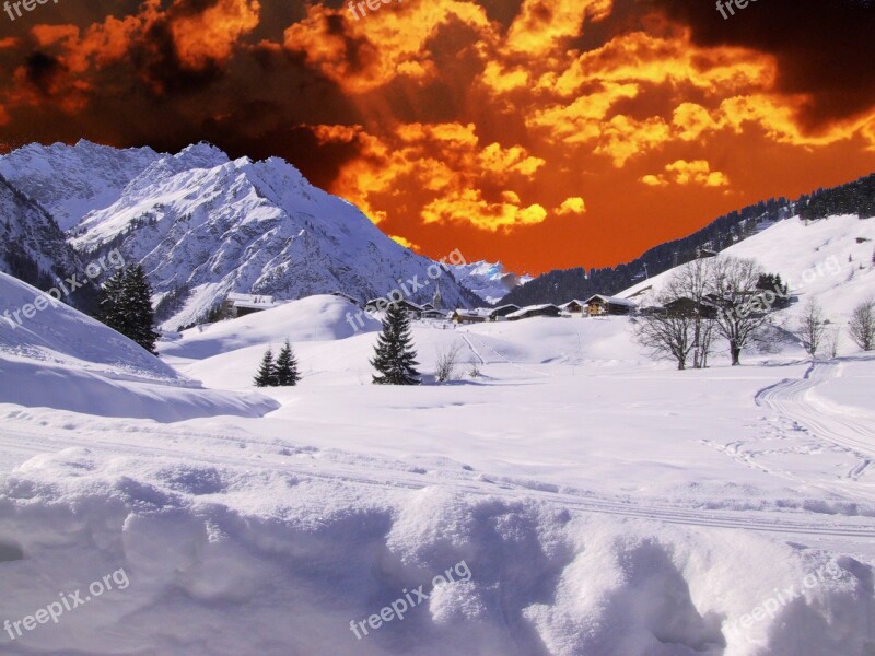 Winter Wintry Evening Snow Landscape