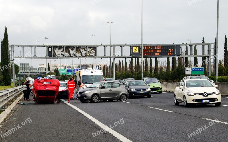 Car Accident Clash Rome Highway The Grande Raccordo Anulare