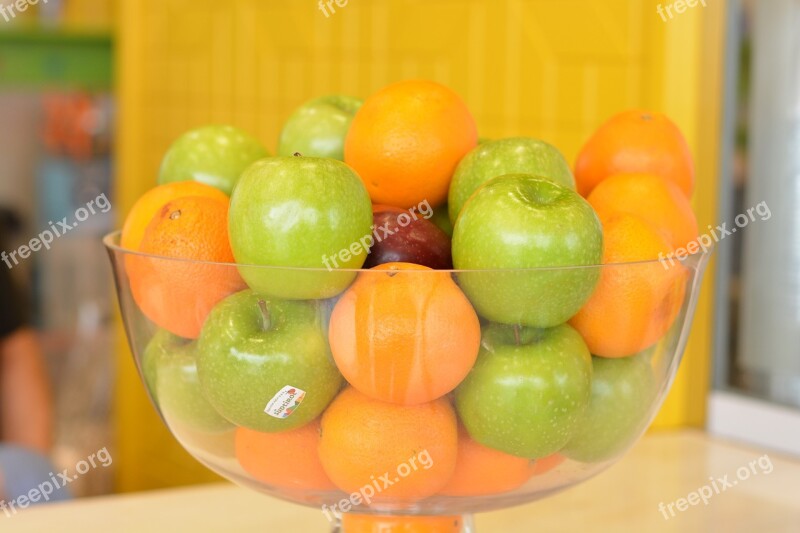 Frutes Apples Oranges Glass Bowl Vitamins