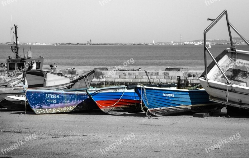 Boats Blue Red Harbor Port