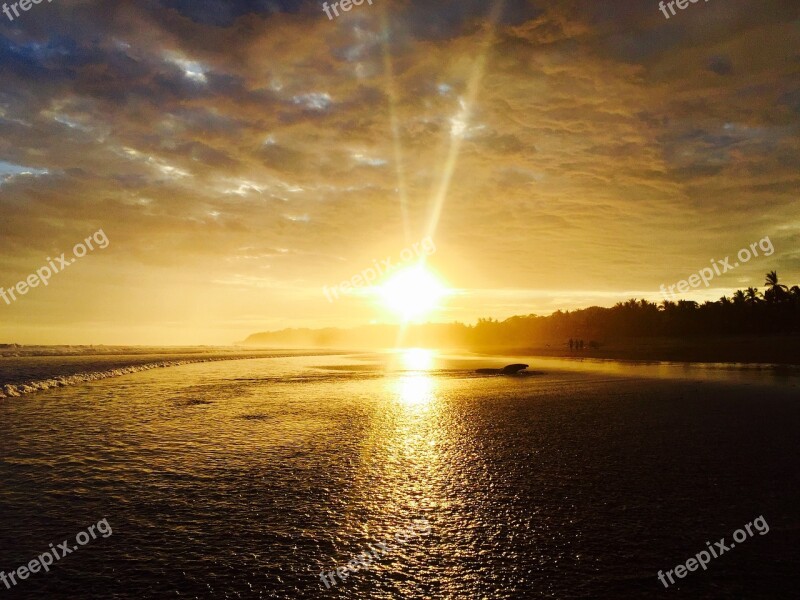 Sunset Ocean Coast Evening Sky