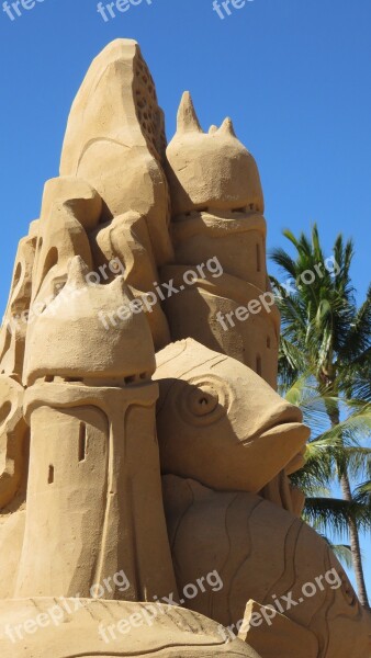 Sand Castle Sculpture Beach Blue Sky Sea Sandcastle