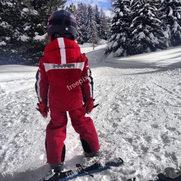 Snow Child Skiing Mountain Winter