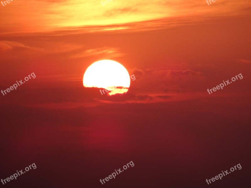 Sunset Evening Sky Sun Red Colors Sky