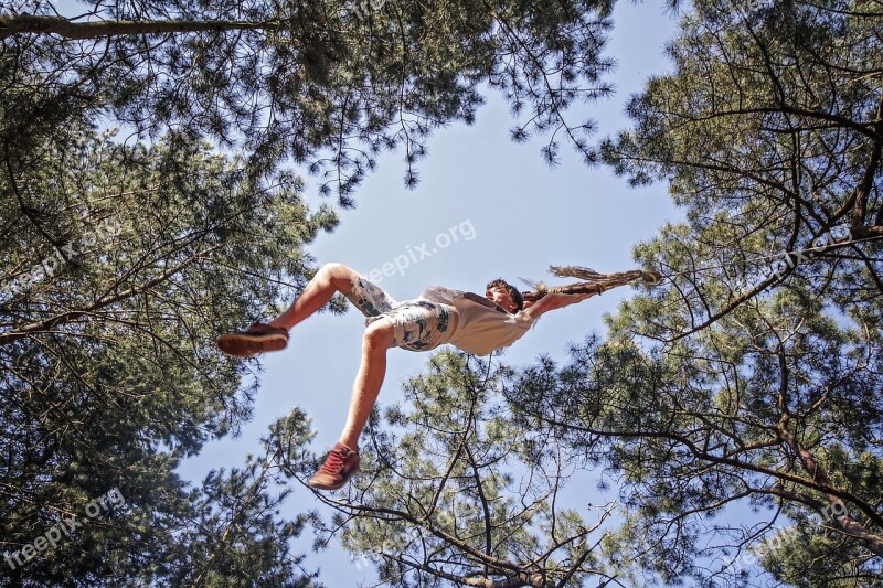 Trees Rope Swing Low Angle Looking Up Swinging