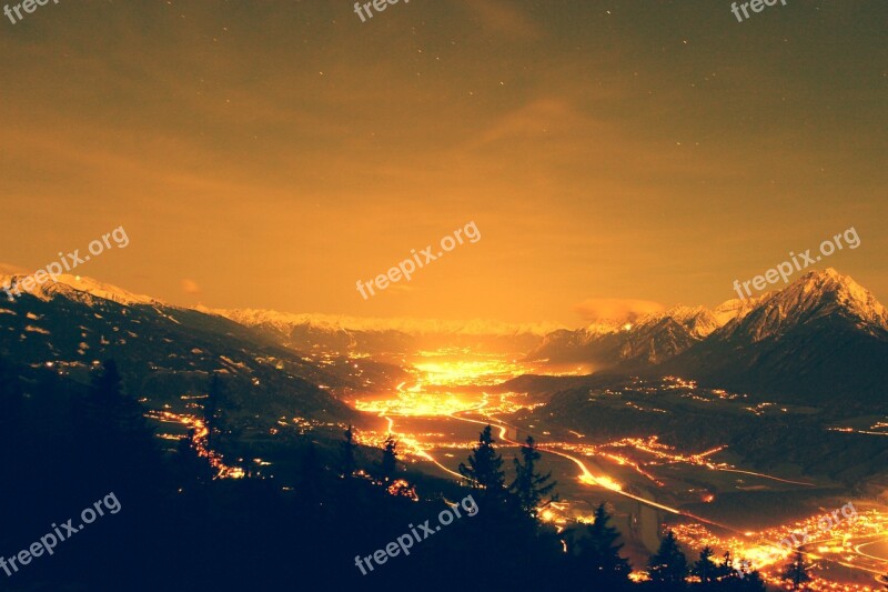 Night Tyrol Austria Night Lights Mountains