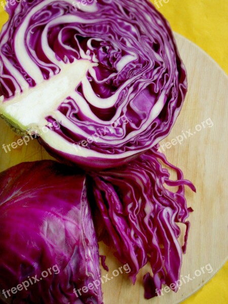 Red Cabbage Cut Vegetables Eat Food