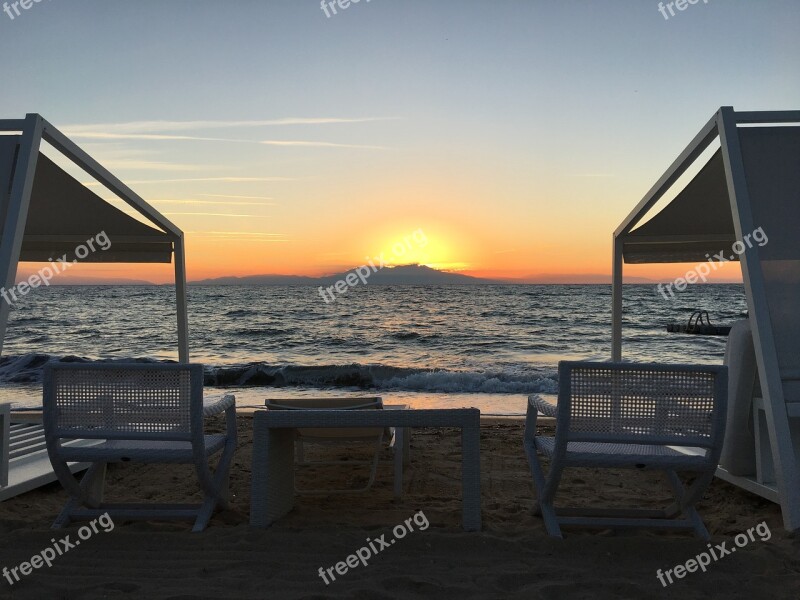 Beach Evening Sunset Sea Greece