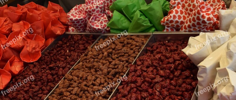 Candied Nuts Market Colorful Sales Stand Food