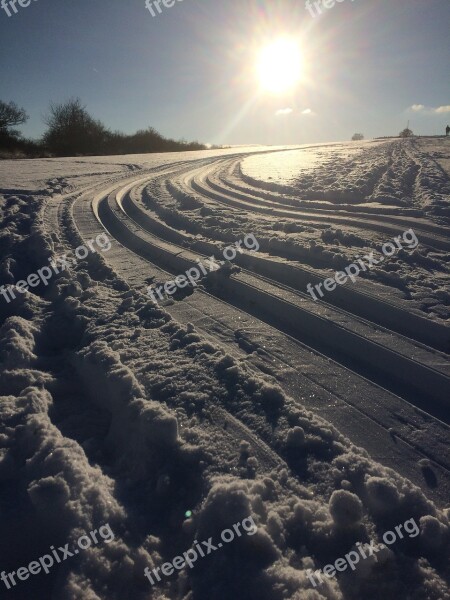 Winter Sunny Day Ski Tracks Free Photos