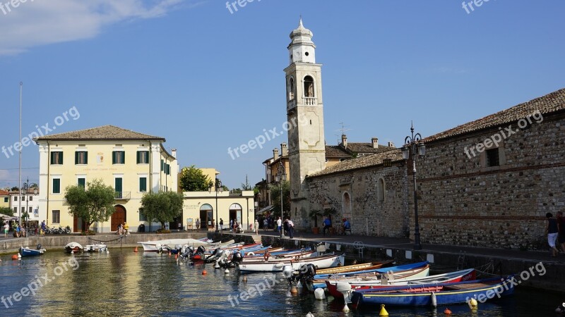 Lazise Garda Italy Church Boat Harbour