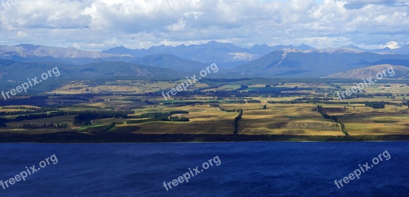 Aerial View Te Anau Lake Mountains Mood